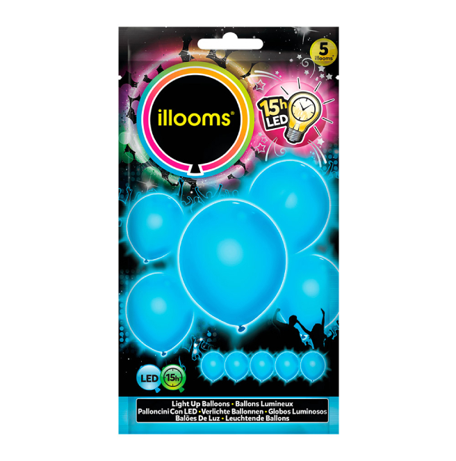 Latex LED-ballonnen set (5 stuks, blauw, 23 cm) – Verlichte feestballonnen