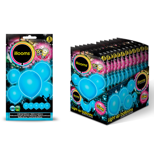 Latex LED-ballonnen set (5 stuks, blauw, 23 cm) – Verlichte feestballonnen - Afbeelding 3